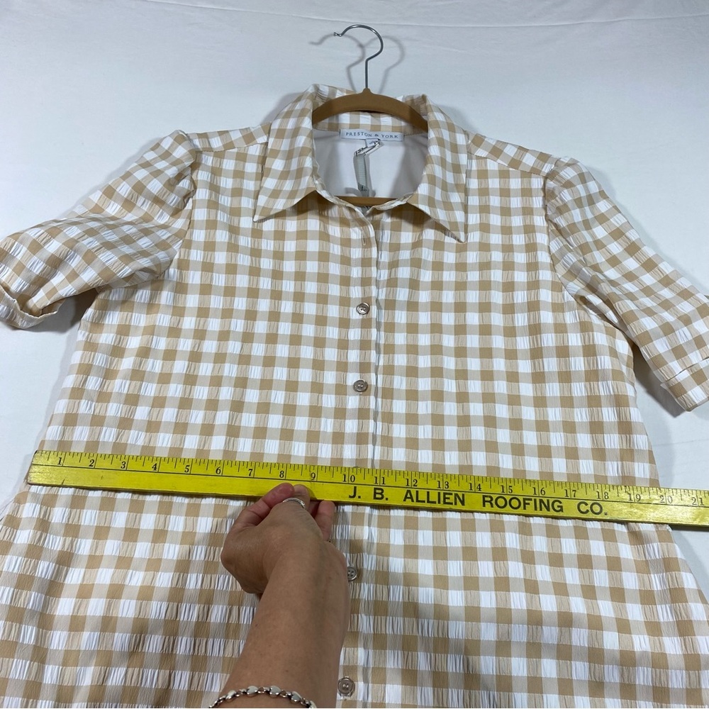 Preston & York Dress Seersucker Woman 6 Gingham Button Down Midi 3/4 sleeve NWT - Picture 12 of 16